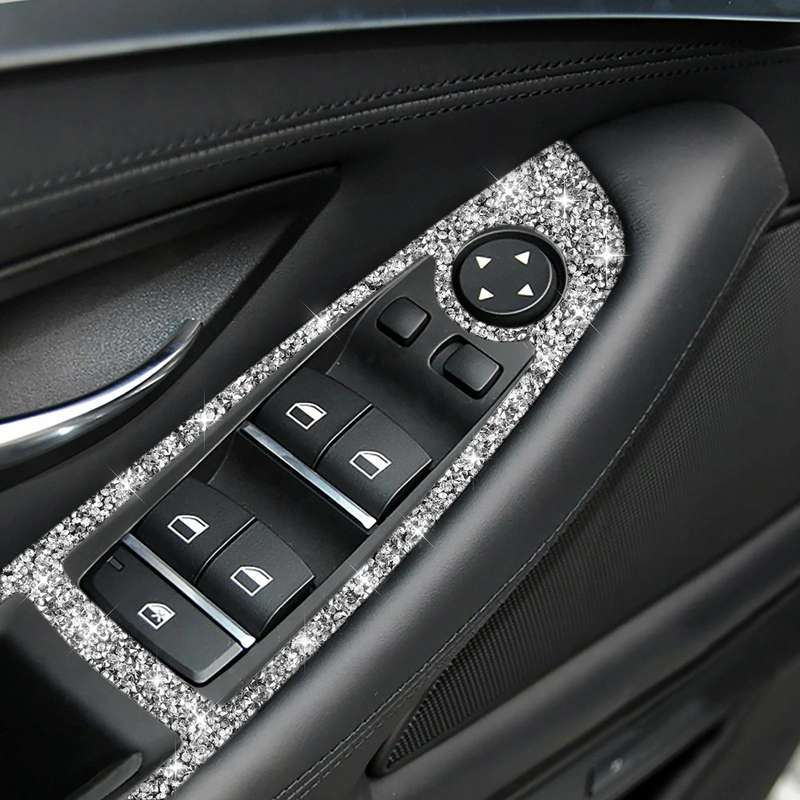 For BMW F10 5 Series 2011-2018 Car Window Lift Switch Diamond Decorative Sticker, Left-hand Drive