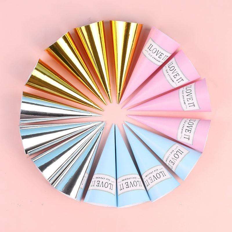 100pcs Disposable Ice Cream Paper Holder Sweet Crispy Tip Bottom Paper(Silver)