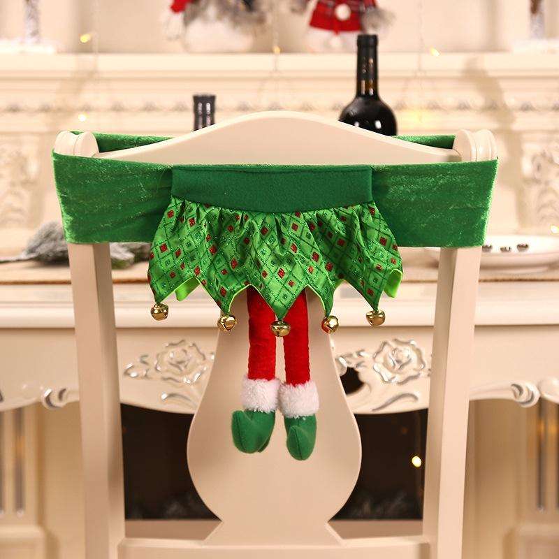 Christmas Chair Cover Decorations Christmas Table Party Ornaments(A131 Green Elf Long Leg)