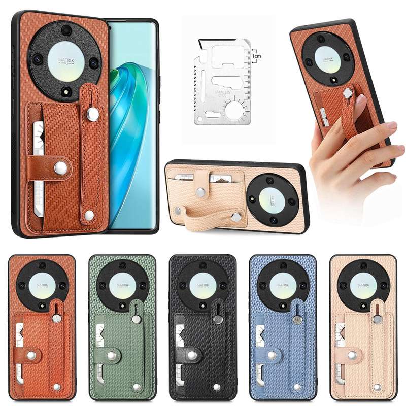 For Honor X9A Wristband Kickstand Card Wallet Back Cover Phone Case with Tool Knife(Green)
