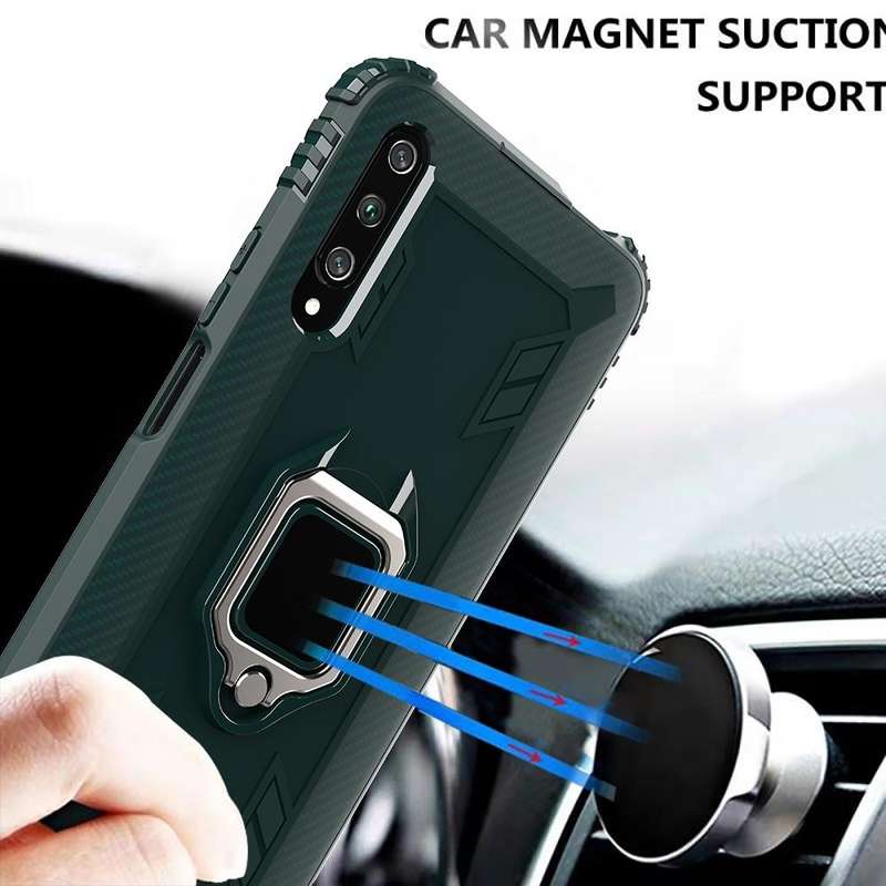 For Huawei P30 Carbon Fiber Protective Case with 360 Degree Rotating Ring Holder(Green)
