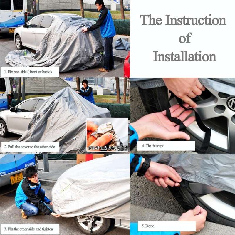PEVA Anti-Dust Waterproof Sunproof SUV Car Cover with Warning Strips, Fits Cars up to 5.1m(199 in...