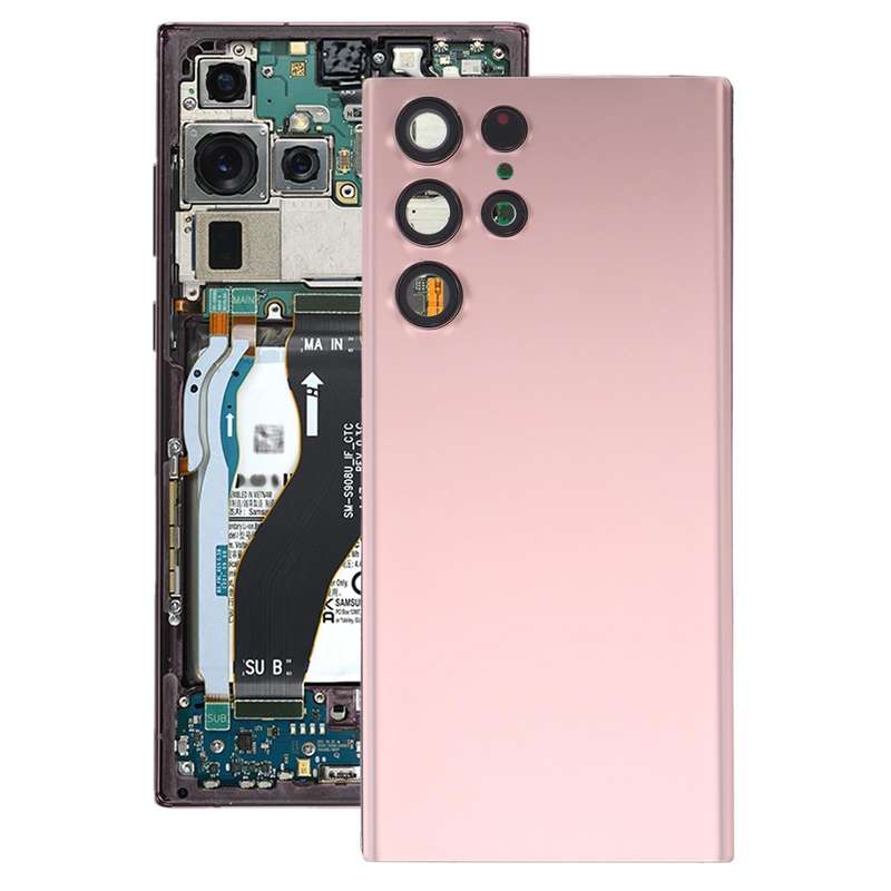 For Samsung Galaxy S22 Ultra 5G SM-S908B Battery Back Cover with Camera Lens Cover (Pink)