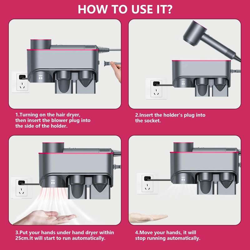 For Dyson Hair Dryer Bracket Storage Rack Wall Mounted Organizer Holders With Hand Dryer Elegant ...