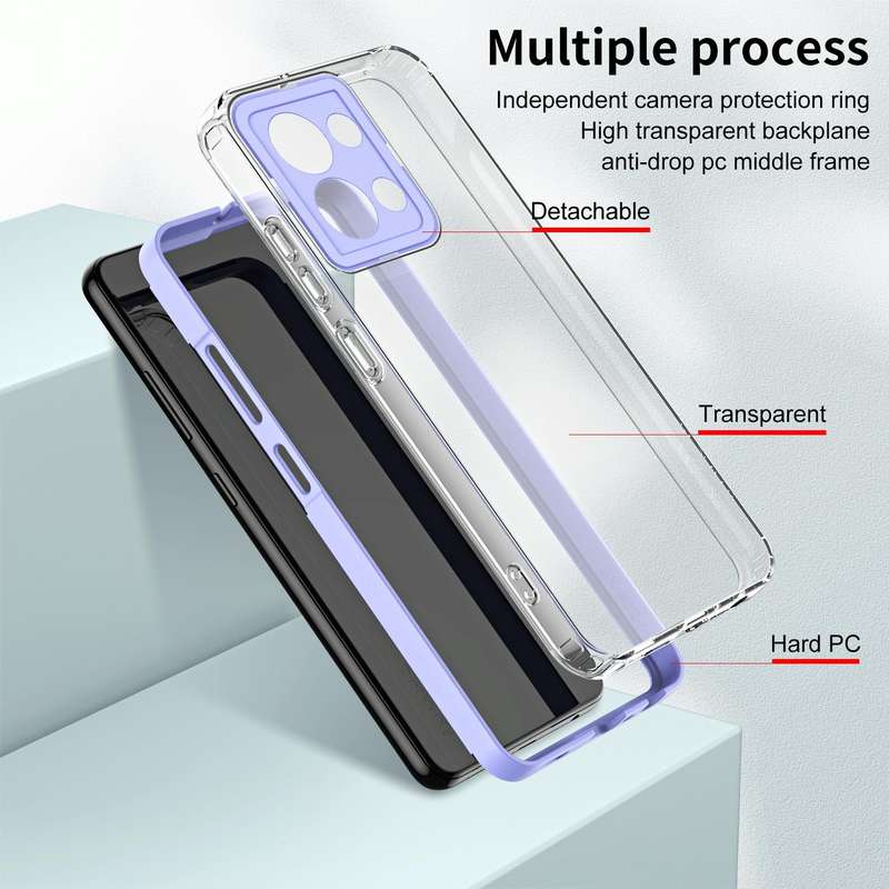 For OPPO Reno8 5G 3 in 1 Clear TPU Color PC Frame Phone Case(Purple)