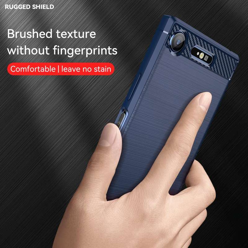 For Sony Xperia XZ1 Brushed Texture Carbon Fiber TPU Phone Case(Blue)