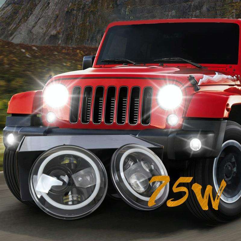 2 PCS 7 inch IP68 Waterproof 6500K 75W CREE LED Headlight Hi/Lo Beam Driving Lamp for Jeep Wrangl...