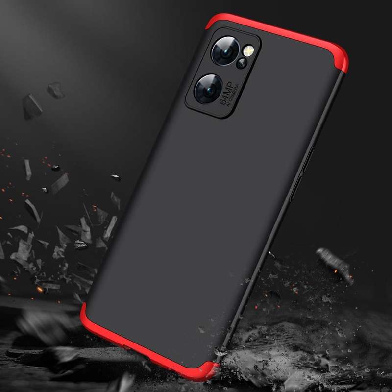 For OPPO Reno7 Global GKK Three Stage Splicing Full Coverage PC Case(Black Red)