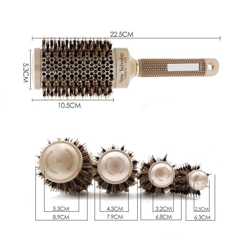 Ceramic Aluminium Hair Comb Round Brush with Nylon Bristle Professional Barber Styling Hair Brush...