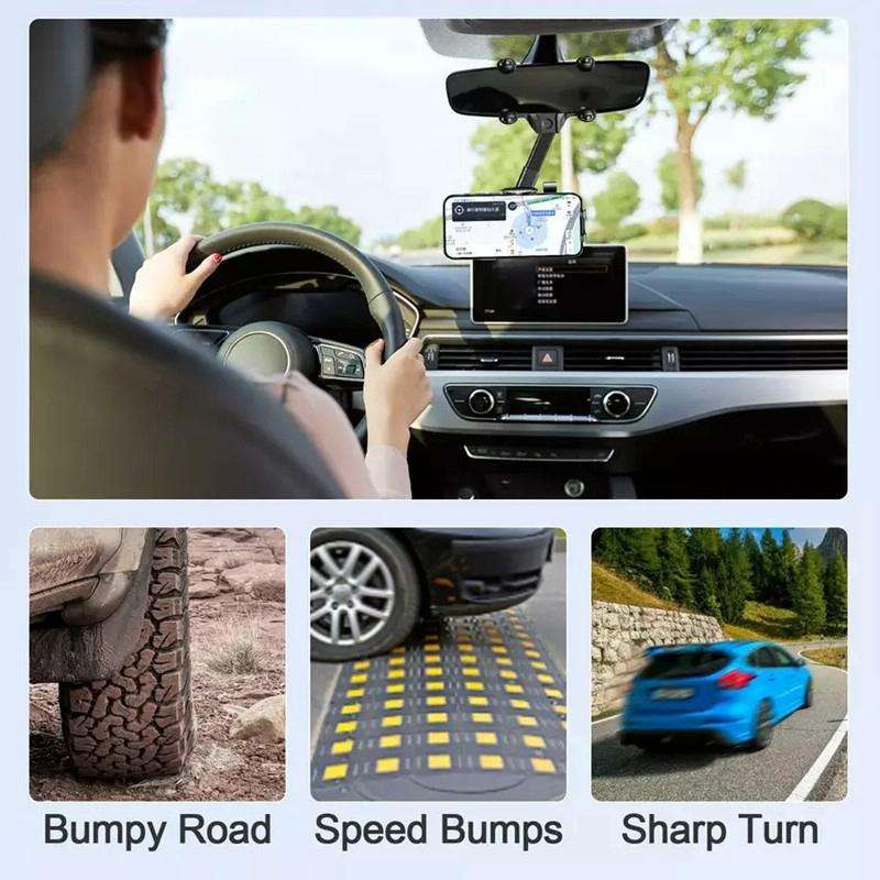R004 Rearview Mirror 360 Rotatable Retractable Car Phone Holder