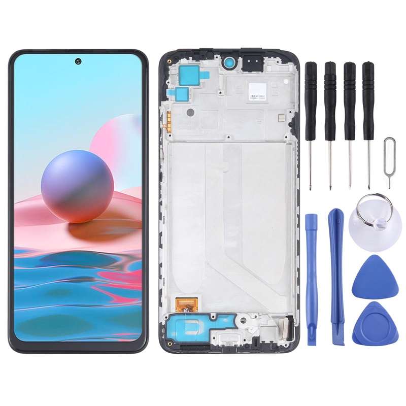 OLED Material LCD Screen and Digitizer Full Assembly With Frame for Xiaomi Redmi Note 10 4G / Red...