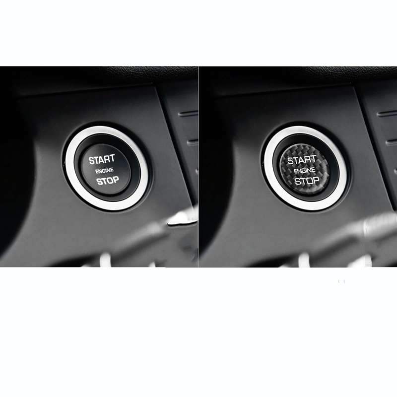 Car Carbon Fiber Engine Start Button Decorative Cover Trim for Land Rover Discovery 2016-2019 (Bl...