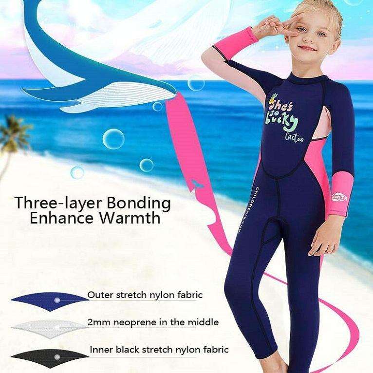 DIVE&SAIL Children Warm Swimsuit One-piece Wetsuit Long Sleeve Cold-proof Snorkeling Surfing Suit...