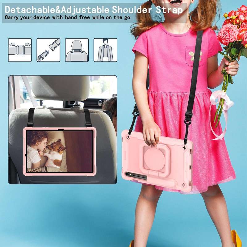 For Samsung Galaxy Tab S9 FE / S9 Handle Robot Silicone Hybrid PC Tablet Case(Rose Gold)
