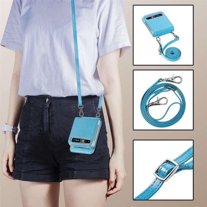For Samsung Galaxy Z Flip 5G Diagonal Lanyard Embossed Card Phone Case(Blue)