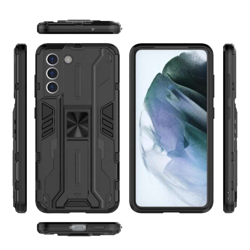 For Samsung Galaxy S21 FE Supersonic PC + TPU Shock-proof Case with Holder(Black)