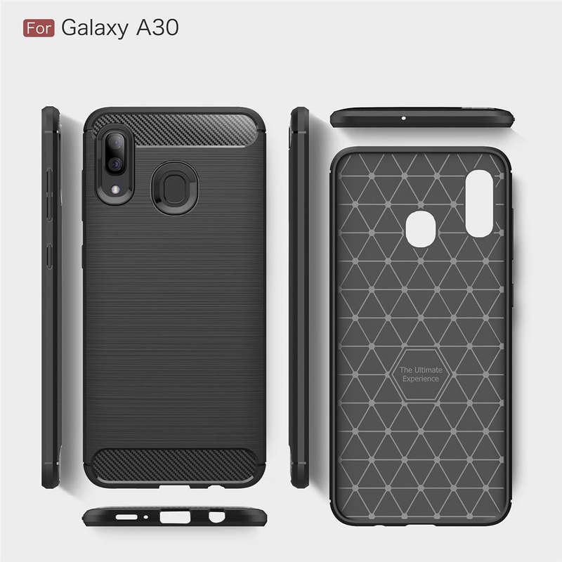 Brushed Texture Carbon Fiber Shockproof TPU Case for Galaxy A30(Black)
