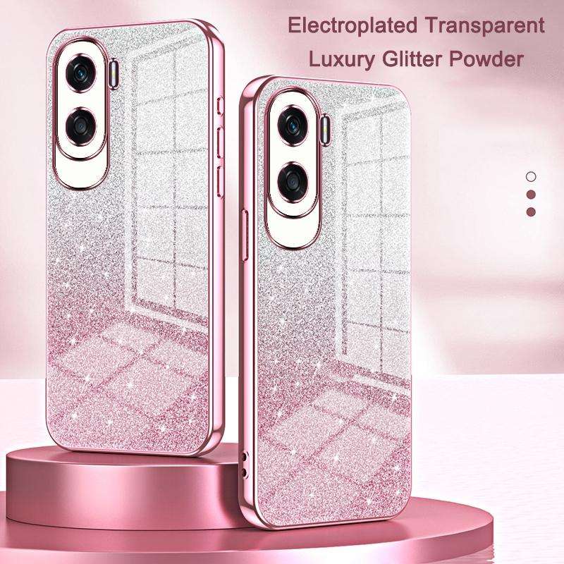 For Honor 90 Gradient Glitter Powder Electroplated Phone Case(Pink)