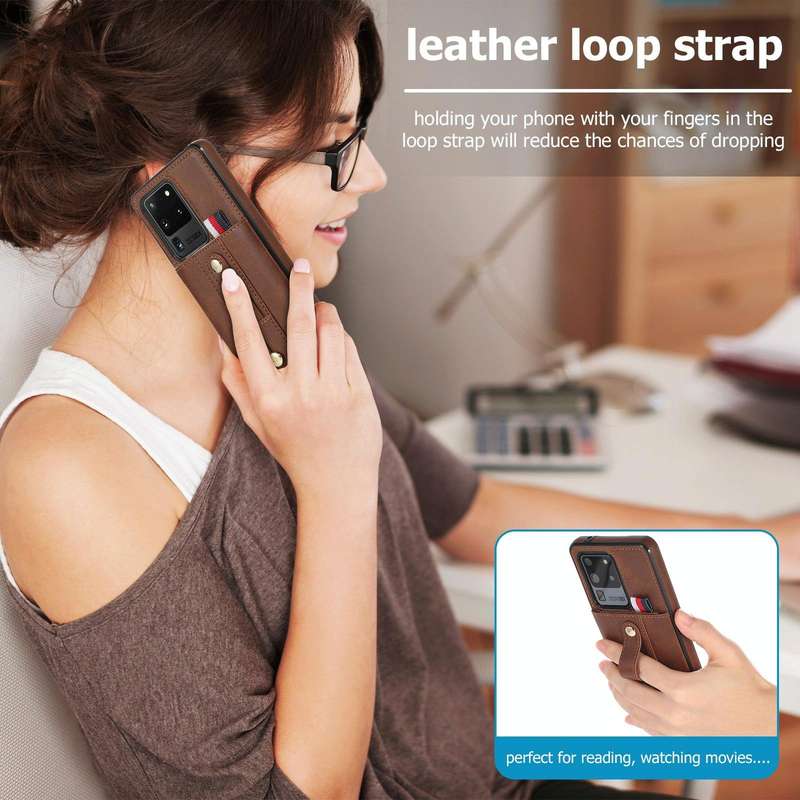 For Samsung Galaxy Note20 Ultra Wristband Kickstand Wallet Leather Phone Case(Brown)