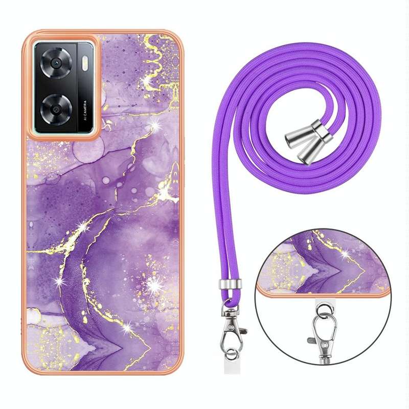 For OPPO A57 4G/A77 5G Taiwan/K10 5G Global Electroplating Marble Dual-side IMD Phone Case with L...