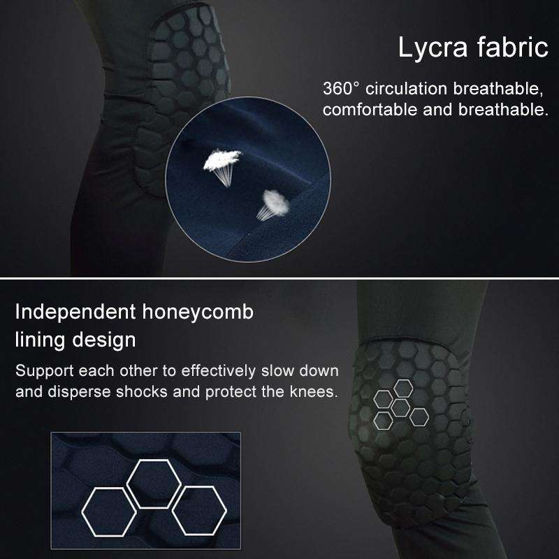 Long Sports Anti-collision Anti-fall Breathable Honeycomb Knee Pads, Size:L(Black)