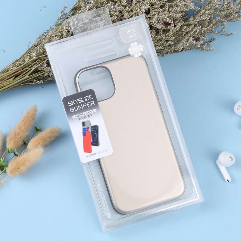 For iPhone 14 GOOSPERY SKY SLIDE BUMPER Sliding Card Slot Phone Case (Gold)
