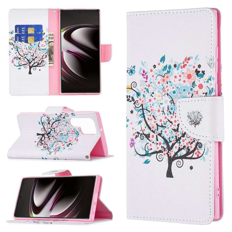 For Samsung Galaxy S22 Ultra 5G Colored Drawing Pattern Horizontal Flip Phone Leather Case with H...