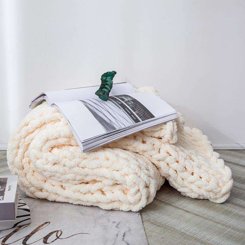 Handmade Thick Wool Knitted Blanket Sofa Chenille Stick Knitted Blanket, Size: 80 x 100 CM(Custard)