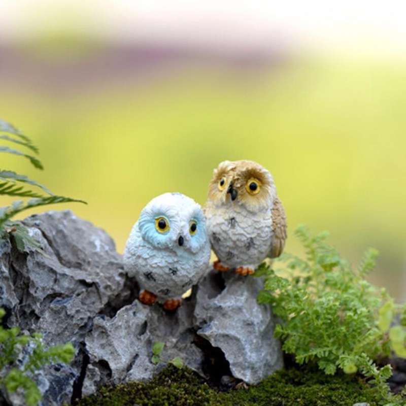 2 PCS Moss Micro Landscape Creative Resin Mini Owl OrnamentRandom Color Delivery