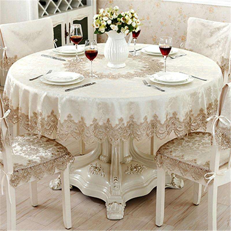 Classical Tablecloth Table Decor Jacquard Lace Elegant Table Cloth, Size:150cm Round(Light Brown)