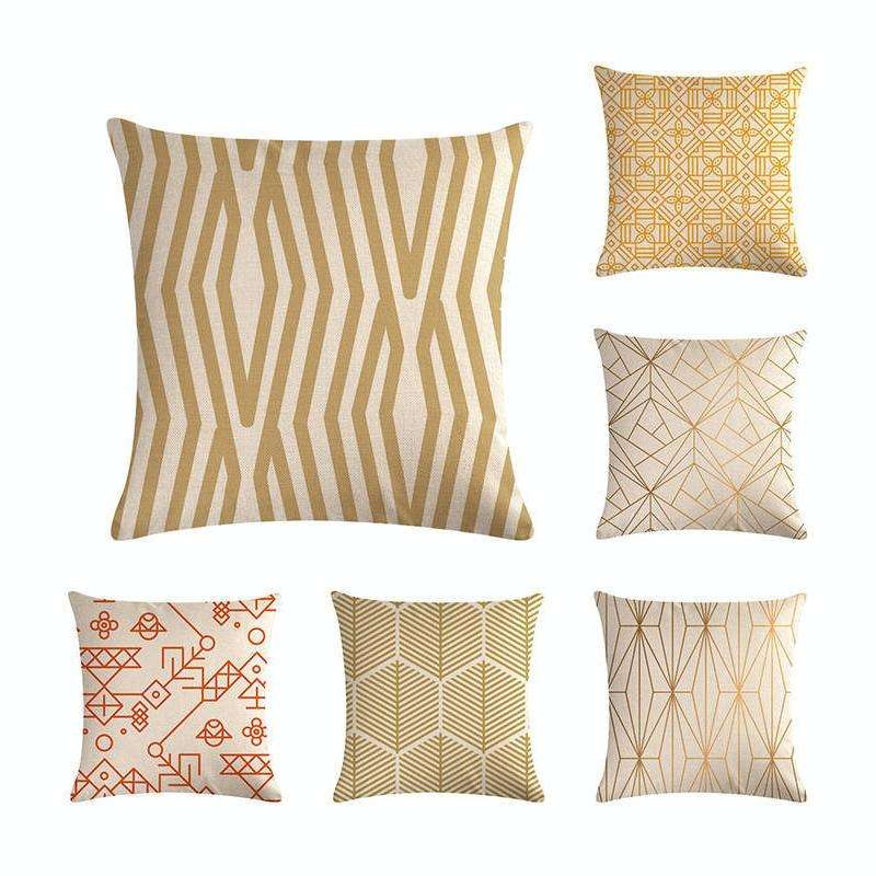 Multi-color Cotton Linen Mustard Pillow Case Yellow Geometric Pillow Covers Decorative Size: 45CM...
