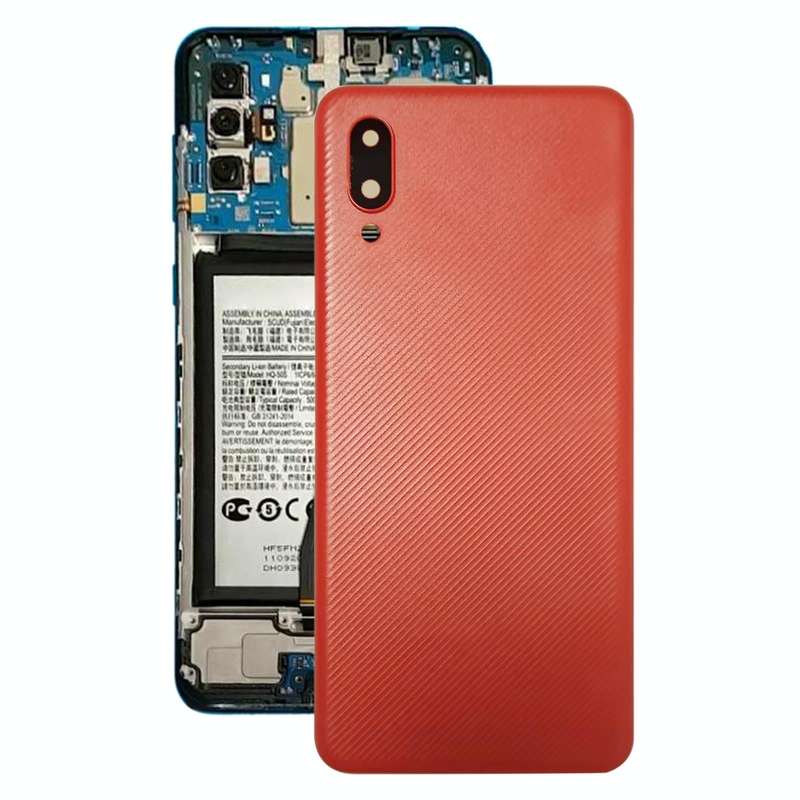 For Samsung Galaxy A02 Battery Back Cover with Camera Lens Cover (Red)