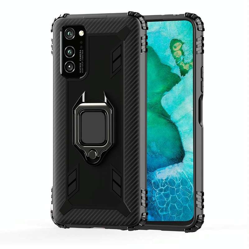 For Huawei P40 Carbon Fiber Protective Case with 360 Degree Rotating Ring Holder(Black)
