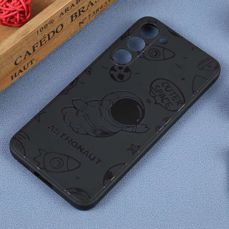 For Samsung Galaxy A34 5G Astronaut Pattern Silicone Straight Edge Phone Case(Flying Astronaut-Bl...