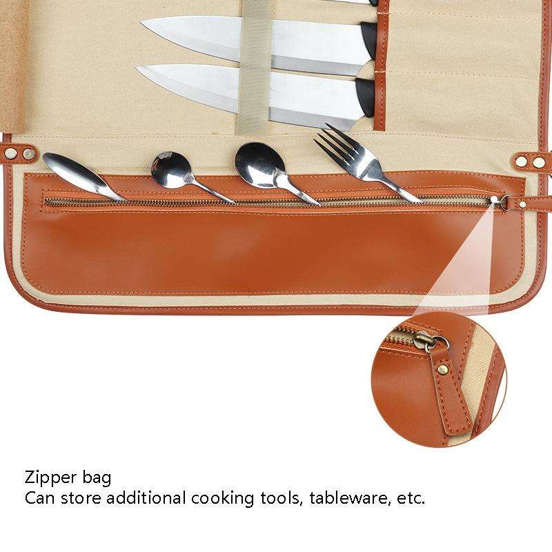 WESSLECO Chef Knife Storage Bag Portable Roll Knife Storage Bag(Brown)