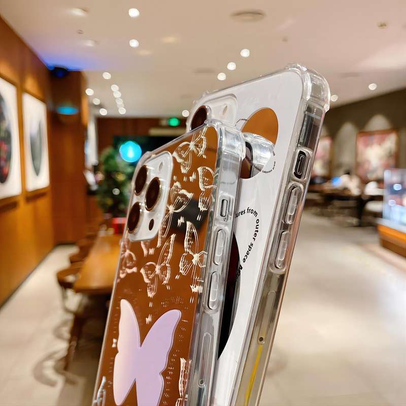 For iPhone 14 Pro Color Painted Mirror Phone Case(Leaf)