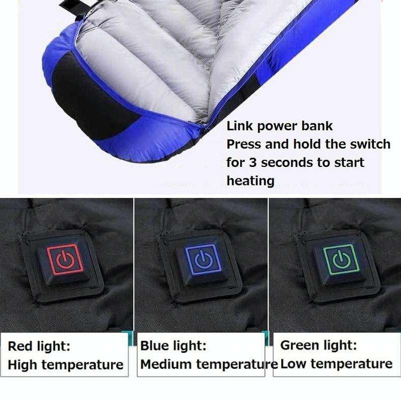 USB Electric Heating Down Cotton Sleeping Bag 3-speed Temperature Adjustment (180+30)x75cm(Blue)