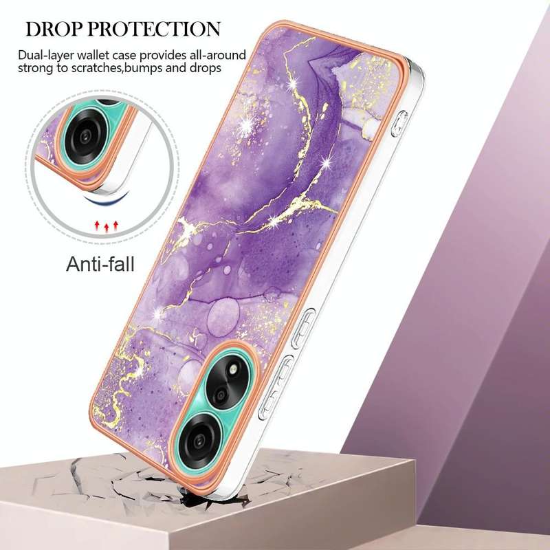 For OPPO A78 4G Electroplating Marble Dual-side IMD Phone Case(Purple 002)