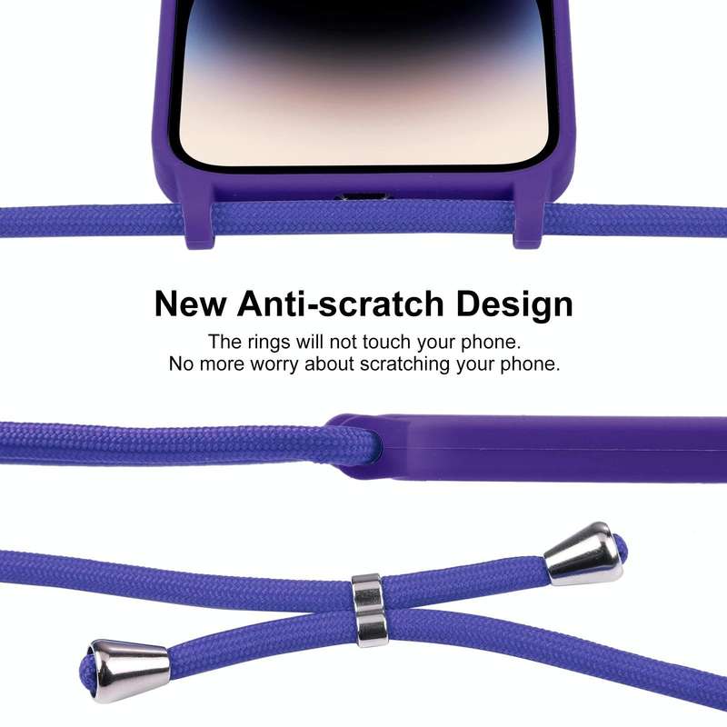 For iPhone 14 Pro Max Crossbody Lanyard Liquid Silicone Case(Purple)