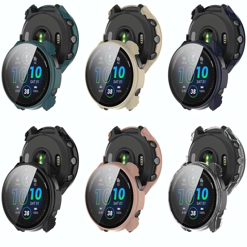 For Garmin Forerunner 965 PC + Toughened Film Integrated Watch Protective Case(Blue)