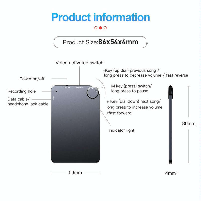 K2 Portable Ultra-thin Card Voice Recorder, Capacity:4GB(Black)