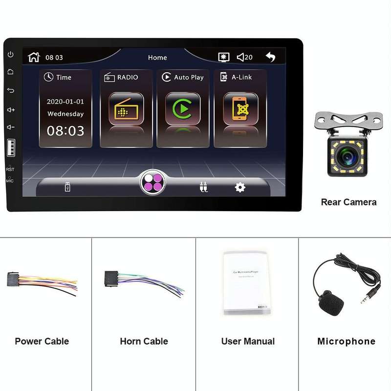 Q3570 9 inch Carplay Single Spindle MP5 Player, Style: Standard+12 Light Camera