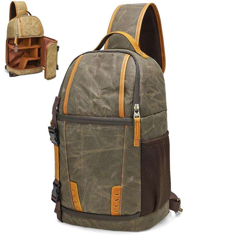 Outdoor Canvas Wear-resistant Waterproof Photography Shoulder Bag(Army Green)