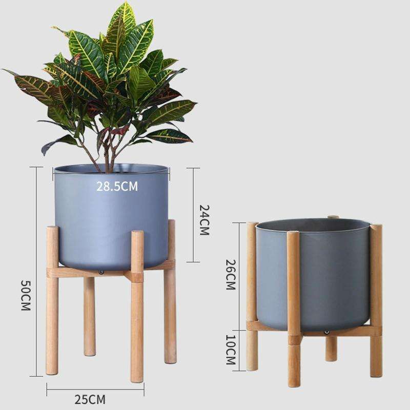 Flower Pot Set Solid Wood Flower Frame + PP Flower Pot(Grey)