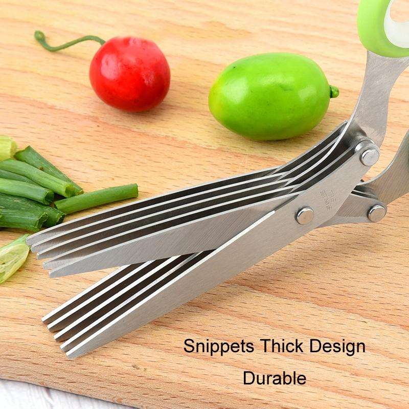 Five-Layer Vegetable Scissors Office Shredding Stainless Steel Scissors(Green White)