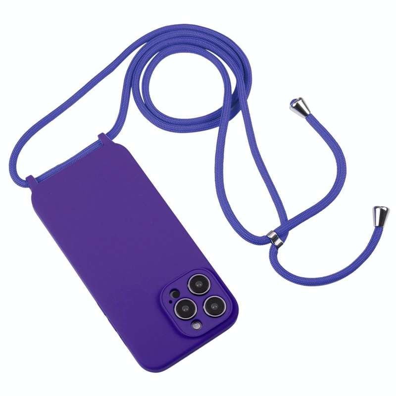 For iPhone 14 Pro Max Crossbody Lanyard Liquid Silicone Case(Purple)
