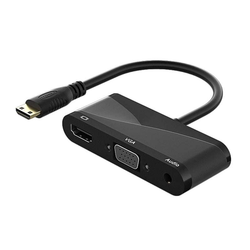 h114 3 in 1 Mini HDMI to HDMI + VGA + 3.5 Audio Converter Cable(Black)