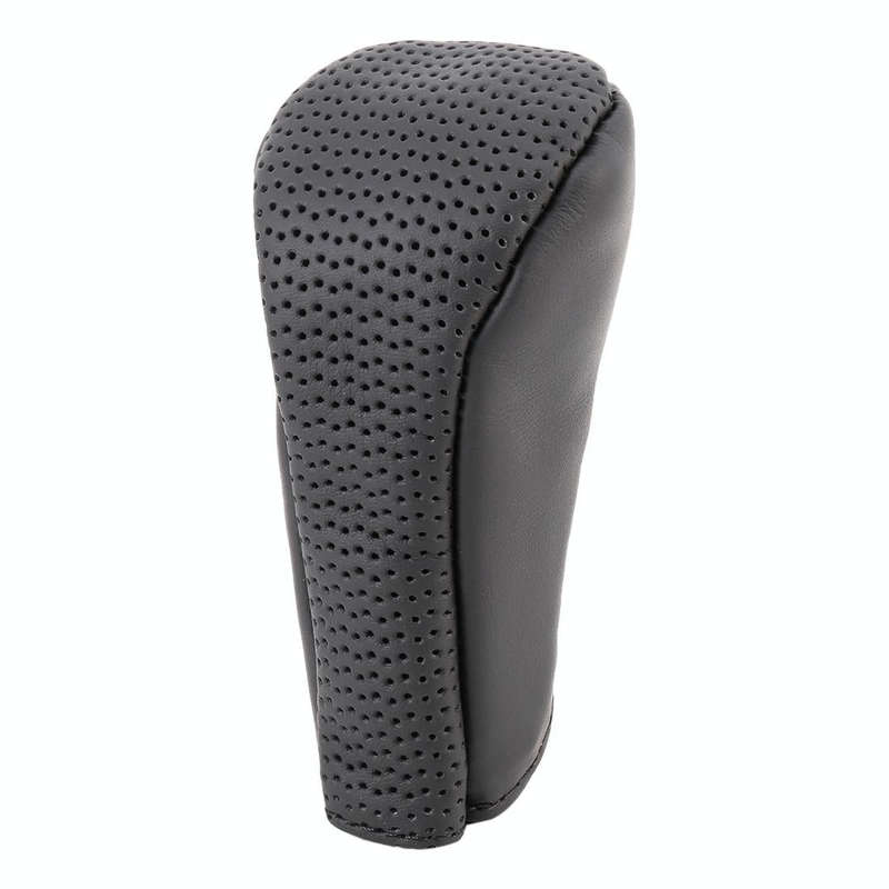 Universal Nonslip Breathable Genuine Leather Car Gear Shift Knob Cover(Black)