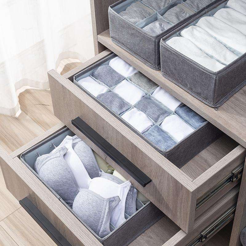 Foldable Drawer Clothes Storage Box, Spec: 6 Grids (Linen)