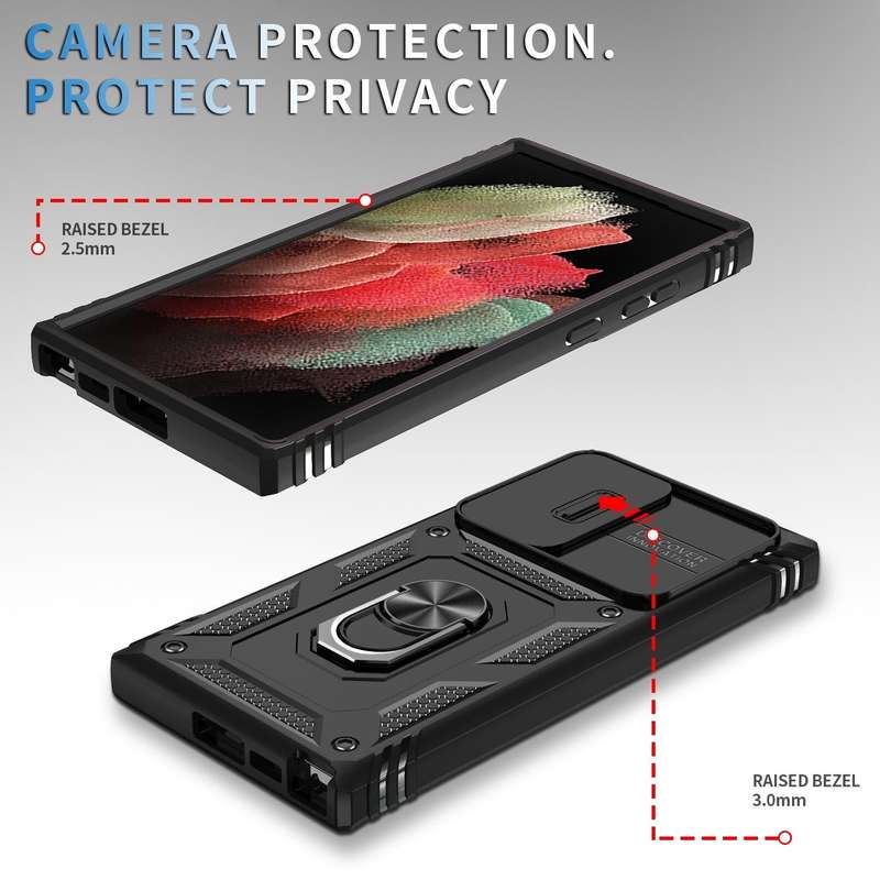 For Samsung Galaxy S24 Ultra 5G Sliding Camshield TPU + PC Phone Case with Holder(Black)